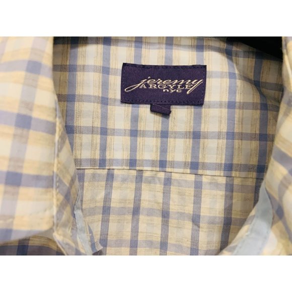 Jeremy Argyle Saratoga Pale Blue and Tan Plaid Cotton Shirt Size M - Picture 2 of 11